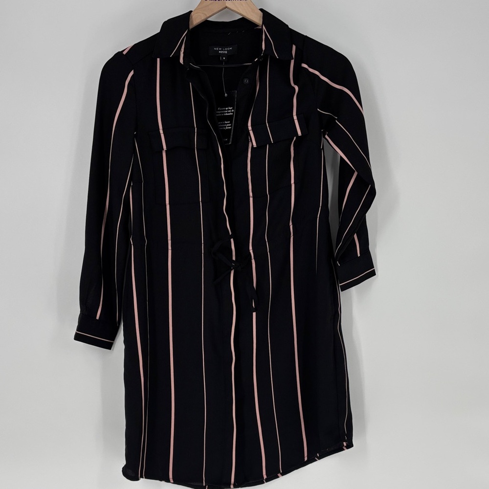 New look petite 6 Indi  Striped Black & Pink Shirt Dress new